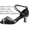 Dance Shoes Lady Latin Black Leather/GoldBrocade Wide Latino 5cm