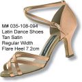 Lady Latin Dance Shoe Regular Width Flare 7.2cm Tan Satin Mesh